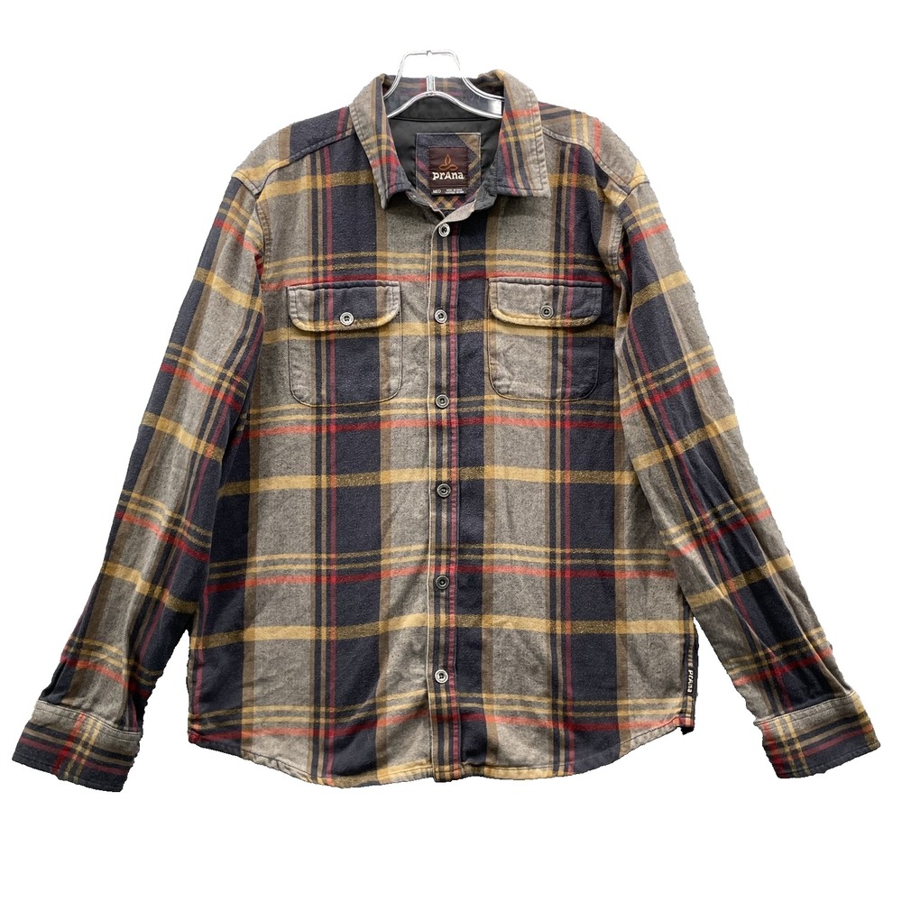PrAna Flannel Shirt Mens Med Plaid Organic Cotton Gorpcore Camp Heritage Outdoor